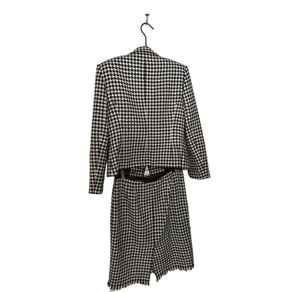 Vintage Kasper APL Houndstooth Black & White Wool 2 Piece Blazer Skirt Set | 10P - Picture 2 of 12